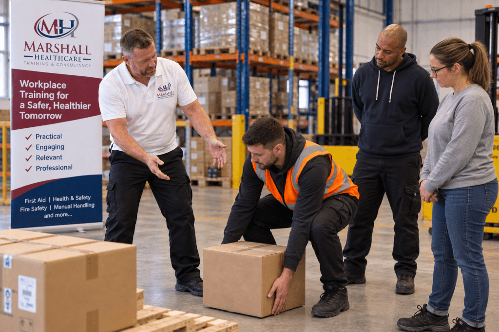 Warehouse workers learning manual handling training